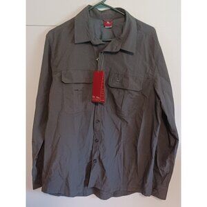 NWT Camel Crown Mens Long Sleeve Button Down Collar Gray Hiking/Fishing Shirt-L